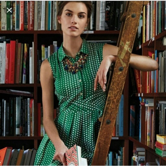 Anthropologie 11.1 Tylho Sleeveless Green Polka Dots Shirt Dress - Picture 2 of 9